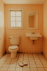 Minimalist Bathroom Design with Soft Orange Walls and Simple Decor