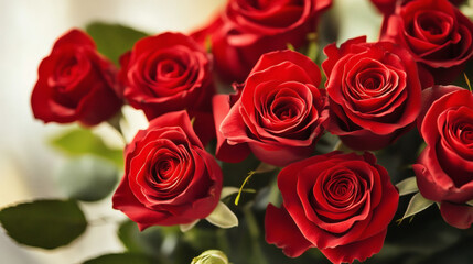 Naklejka premium A beautiful bouquet of red roses arranged in a watercolor corner composition