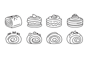 Swiss Roll Cake line art and black color