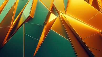 Abstract golden and green geometric shapes