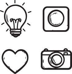 Handdrawn sketch arrows in the shape of light bulb heart speaker camera illustration