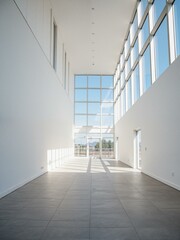The building is white with large windows.