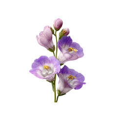 Fototapeta premium Delicate Purple and Pink Flowers with Water Droplets on white background