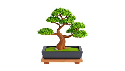 Beautifully shaped bonsai tree with lush green foliage sits in rectangular pot on wooden stand, showcasing art of miniature tree cultivation