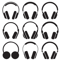  Black headphones in different angles, a simple and modern design, suitable for music, technology, and audio-related projects.