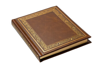 PNG Vintage leather-bound book with ornate gold detailing on cover