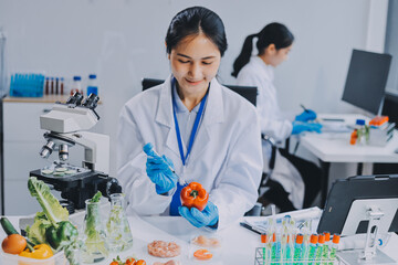 Chemical Laboratory of the Food supply . Food in laboratory, dna modify .GMO Genetically modified...