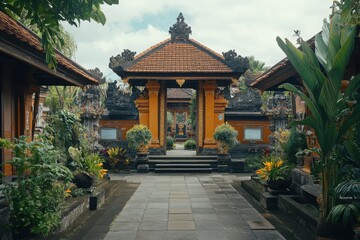Fototapeta premium Balinese Temple Entrance with Lush Greenery