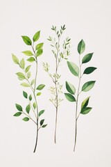 Obraz premium Elegant Green Leaves Illustrations on a Simple Neutral Background