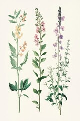 Delicate Botanical Illustrations of Colorful Garden Flowers