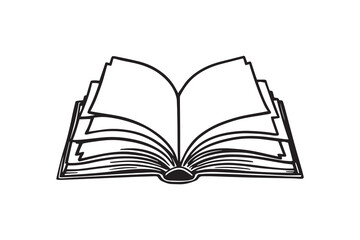 Opened book browsing pages shuffling line art 