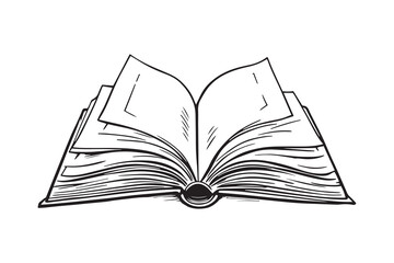 Opened book browsing pages shuffling line art 