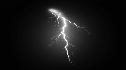 Isolated lightning bolt in dark night sky