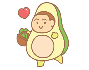 Little boy in avocado costume for Clip art.
