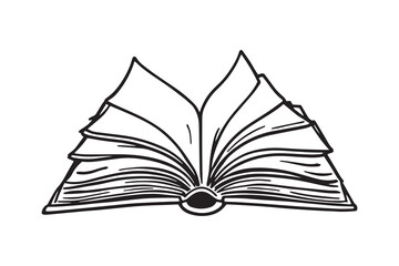 Opened book browsing pages shuffling line art 