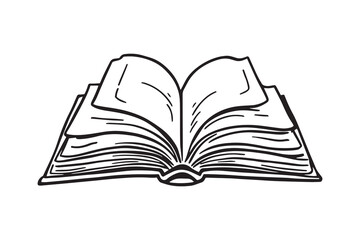 Opened book browsing pages shuffling line art 