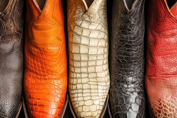 Colorful Collection of Stylish Leather Shoes with Unique Texture