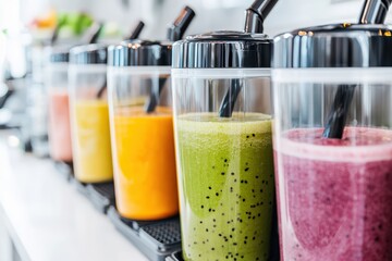 Colorful Smoothie Drinks in Transparent Cups on a Bright Counter