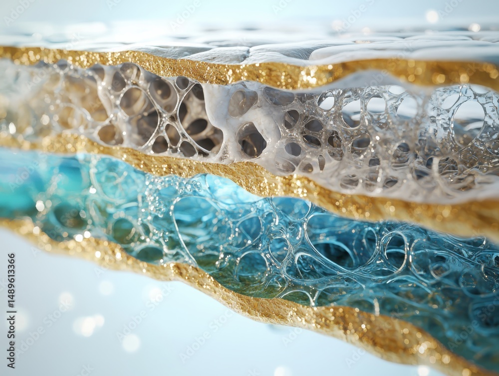 Poster exploring the intricate structure of bubbles in a fluid environment macro photography abstract art