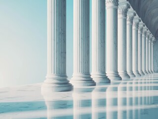 Elegant White Columns with Reflection in Bright Minimalist Setting