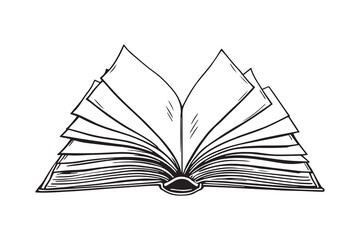 Opened book browsing pages shuffling line art 