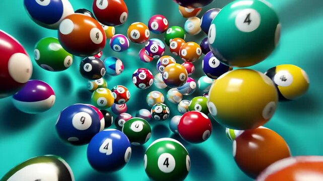 Bingo balls tumble in a vibrant mix of colors as they prepare for a lively game night, Bingo balls in a serene tumble, a harmonious blend of colors and motion, evoking the games spirit