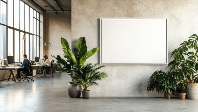 Modern office interior with blank display