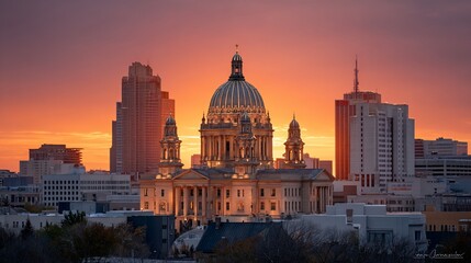 Obraz premium Capitol gleams during a vibrant sunrise