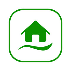 Fototapeta premium Green house icon with wave inside square outline
