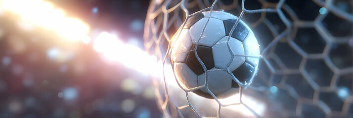 Soccer Ball Hit Net with Dramatic Light Effect