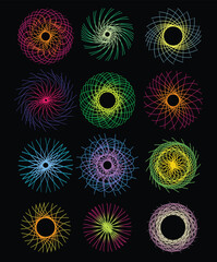 Vibrant Spirograph Collection Twelve Colorful Geometric Designs Rotating Seamlessly © amodha