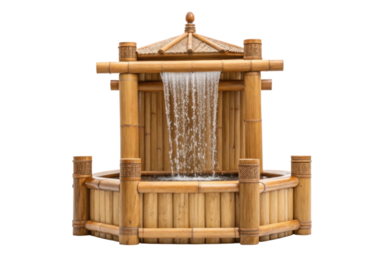 PNG Bamboo fountain with cascading water and octagonal design