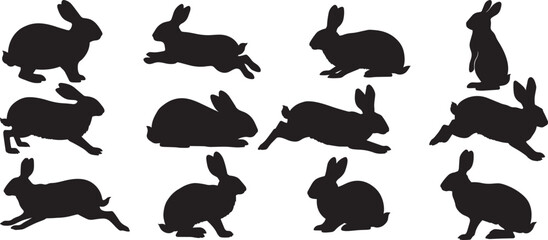 Black rabbit silhouette vector illustration easter bunny animal art design graphic drawing clip art image 100