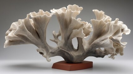 Naklejka premium A sculpture resembles organic material with ridged patterns on a rectangular base.