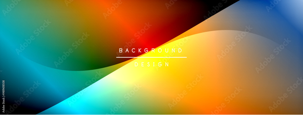 Poster abstract vibrant background. smooth curves blend orange, blue, yellow hues. modern design element fo