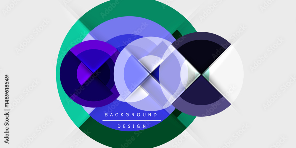 Aufkleber Abstract geometric design. Overlapping circles, layers create modern visual effect. Dark background enhances vibrant colors.