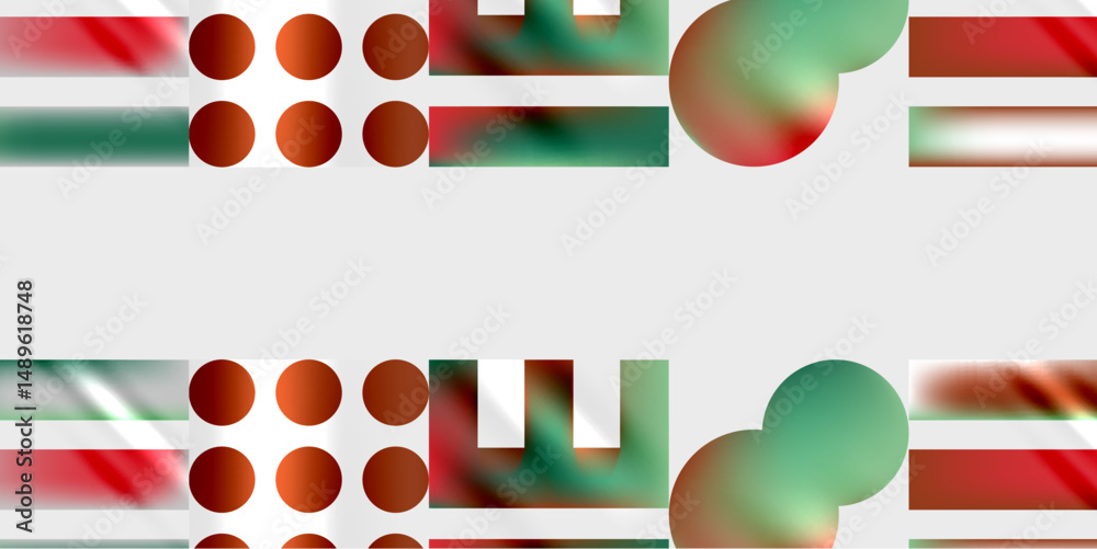 Poster Abstract composition. Red, green, white elements overlap creating blurred shapes. Minimalist design, geometric forms present.