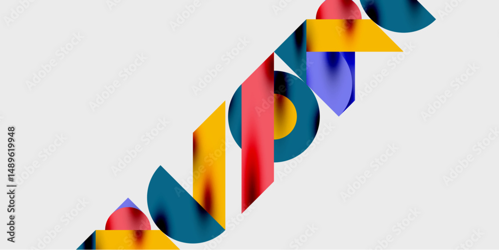 Leinwandbilder abstract colorful shapes overlap diagonally. bright reds, yellows, blues create dynamic visual impac