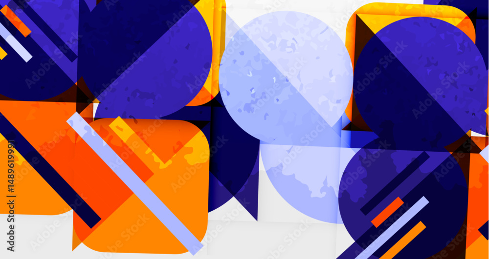 Aufkleber abstract geometric composition. shapes overlap, creating dynamic visual texture. orange, purple, whi