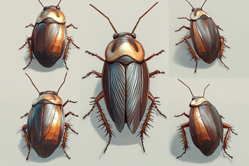 Detailed Cockroach Insect Illustration Collection Scientific Study Pest Control Educational Entomology Reference
