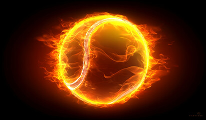 Fototapeta premium Burning Ball in Fiery Flames Hot Object on Black Background