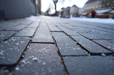 Obraz premium Sidewalk brick pavement with snow