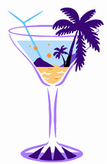 Tropical Beach Cocktail Martini Glass Illustration