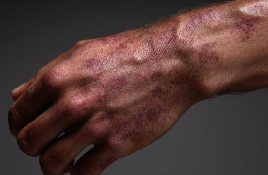 Hand with bruises skin health condition