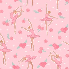ballerinas in costumes pattern design on pink background