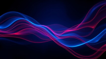 Fototapeta premium Abstract glowing blue and pink wave lines flow smoothly on a dark background creating a vibrant energy pattern.