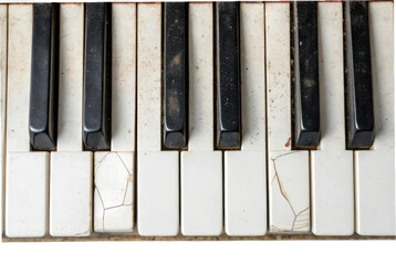 Naklejka premium PNG Close-up of old piano keys with cracks and wear