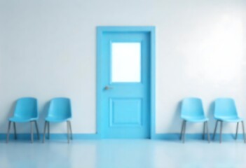 Generative AI Waiting Room with Blue Door and Chairs a Study in Azure