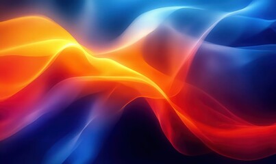 Fototapeta premium Abstract flowing waves of vibrant orange, red, and blue colors creating a dynamic and energetic visual effect