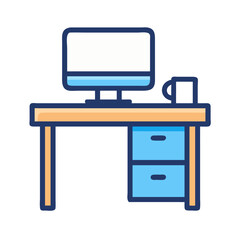 Computer Desk Icon Representing Workstation and Office Furniture